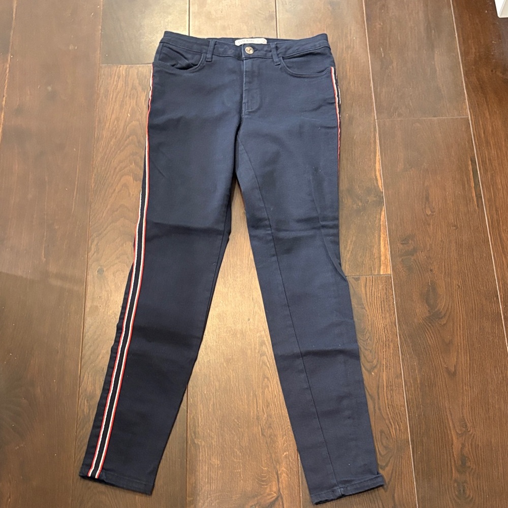 Zara Navy Skinny Jeans with Red White and Blue Stripes